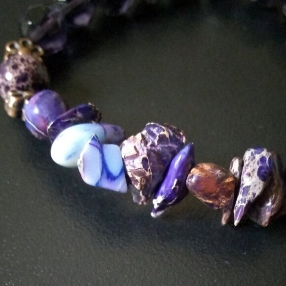🍂🍁🍃 3/$25!!! Purple Semi-Precious Stone & Glass Beads Bracelet 6-6.5" - Picture 4 of 10